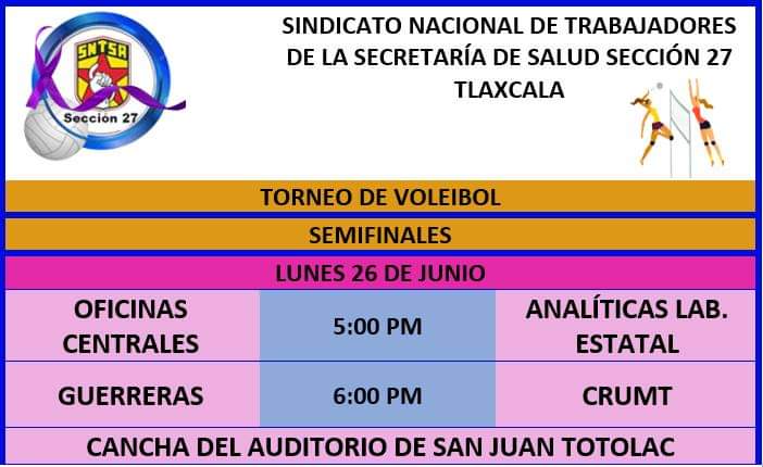 Hoy, semifinales del torneo de voleibol del SNTSA sección 27